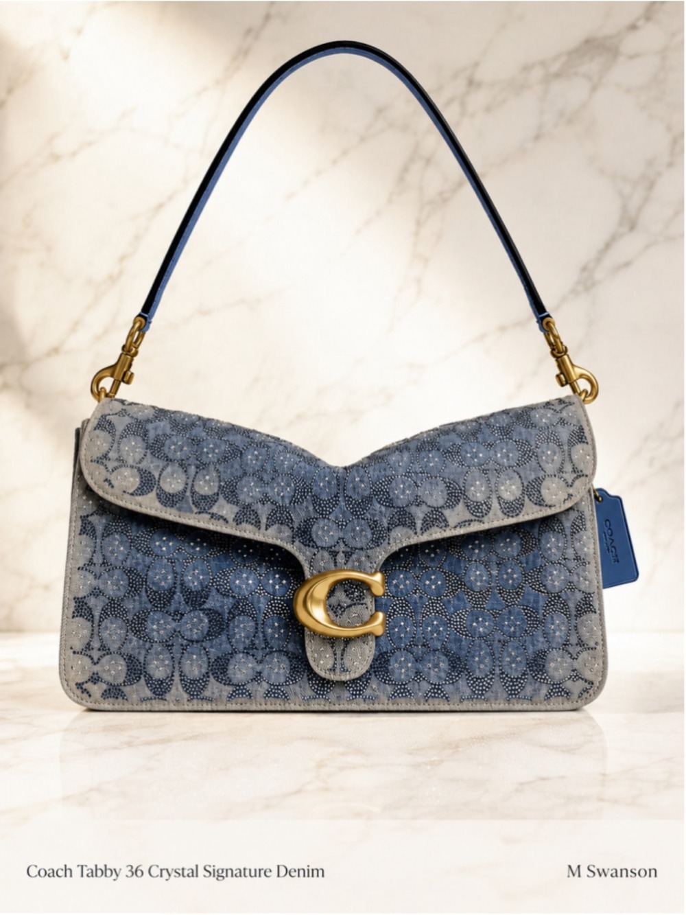 NEW Coach Tabby 36 Crystal Signature Denim Shoulder Bag CEN55 NWT